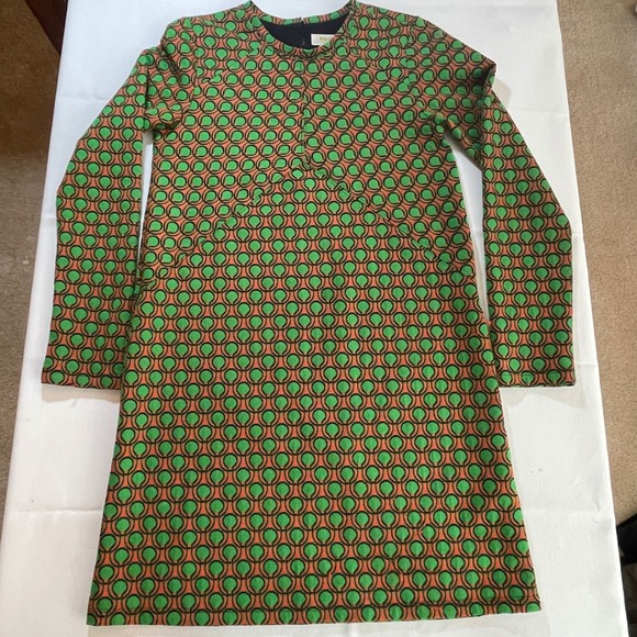 Maeve Anthropologie Mod Dress Geometric Print‎ Long Sleeve Green Orange S - Picture 1 of 11